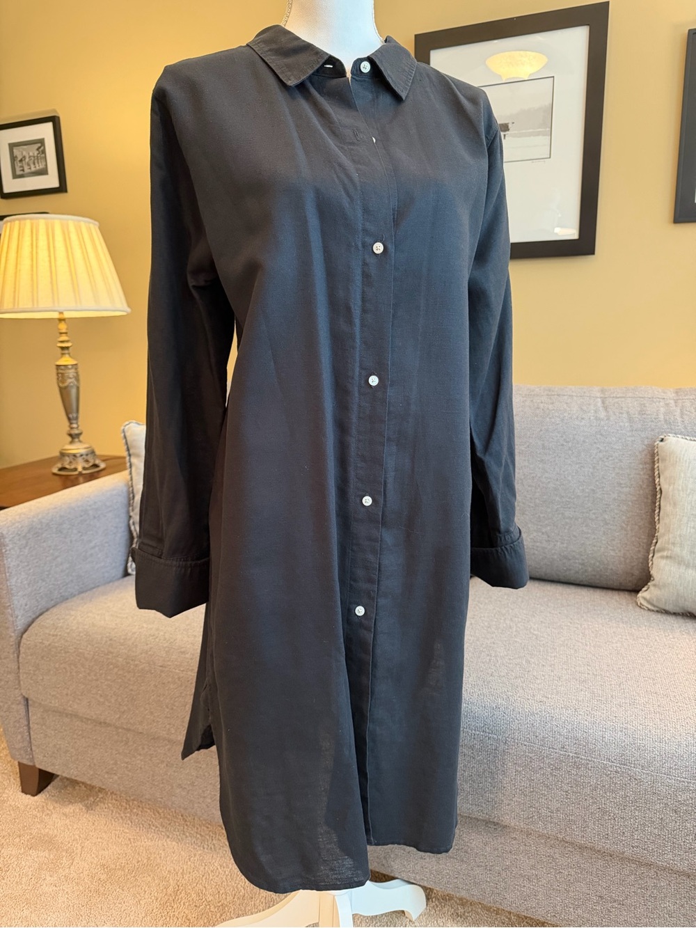 J Crew Black Button-Front Shirt Dress - Picture 9 of 9